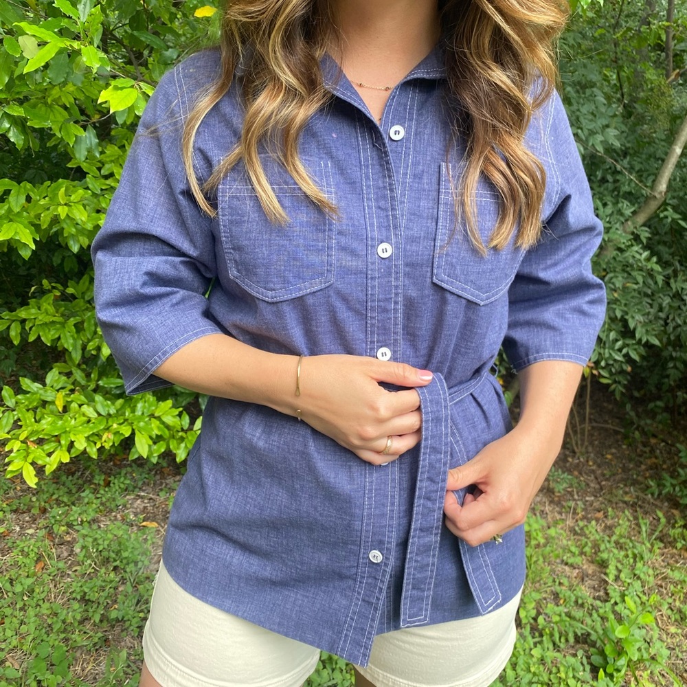 Vintage Chambray Denim tie waist top